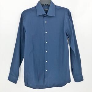 ZANETTI Men's Button Up Dress Shirt 15.5 34-35 Blue Cotton  NWOT